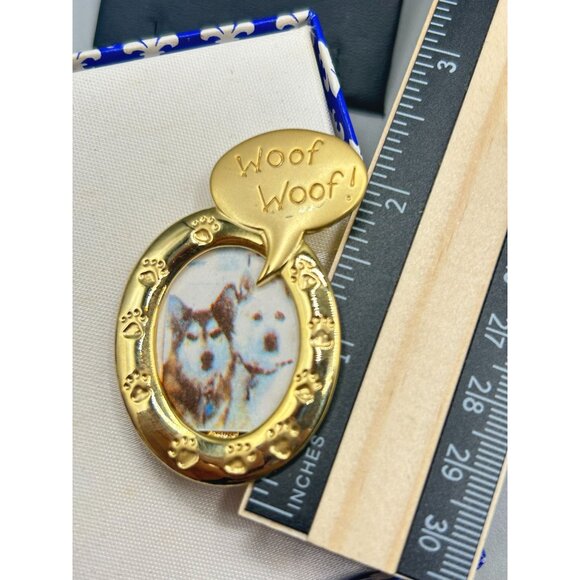 JJ Brooch Woof Woof Dog Photo Frame Brooch Display Picture Holder Pin Gold Tone - Picture 5 of 7